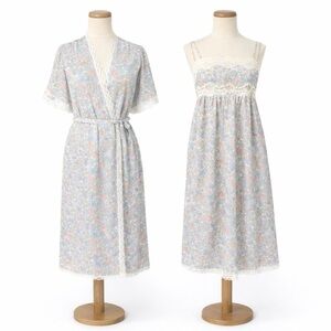 Vintage 80’s Lorraine S set robe and chemise pastel 0131 floral lace small